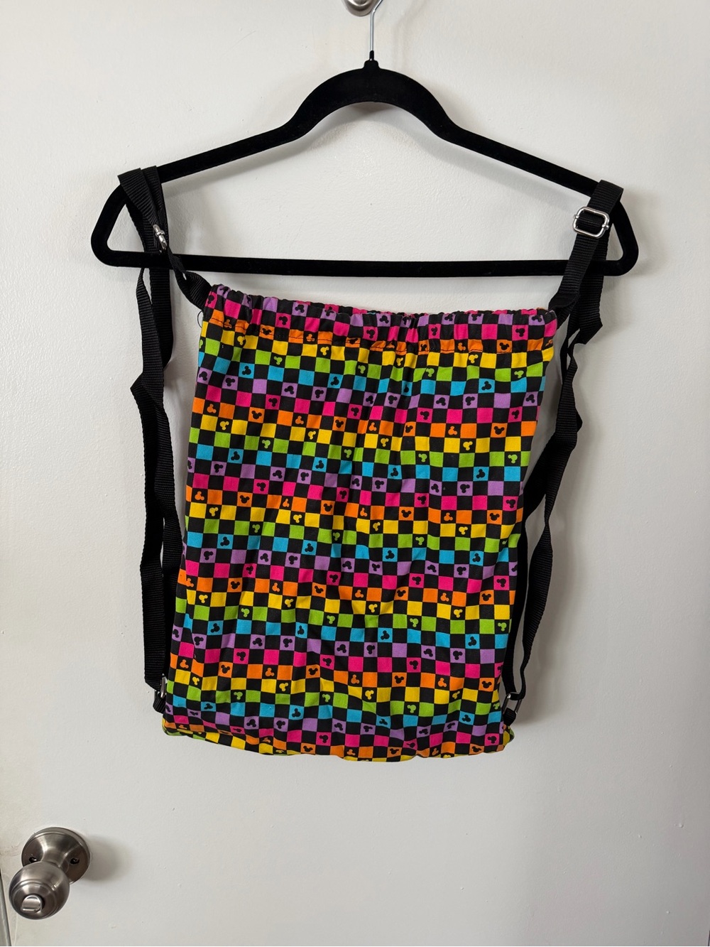 Disney Parks Rainbow Checkered Mickey Drawstring Bag